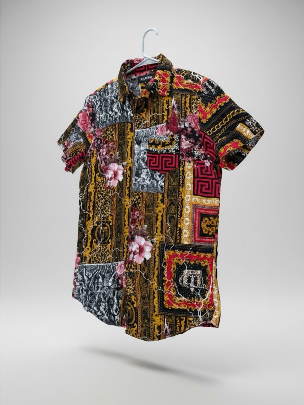 Reason Multicolor Baroque Floral Patchwork Button-Down Shirt